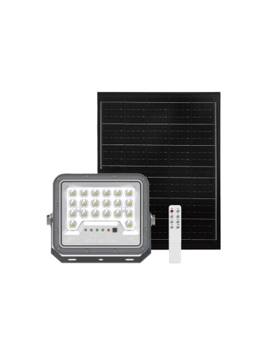 PROJETOR LED SOLAR 50W 700LM IP65 3CCT C/COMANDO CINZA 3.2V