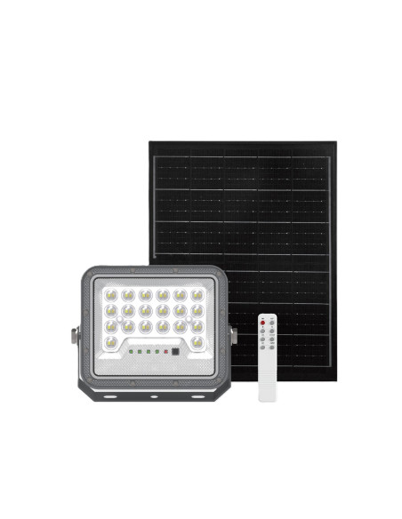 PROJETOR LED SOLAR 50W 700LM IP65 3CCT C/COMANDO CINZA 3.2V