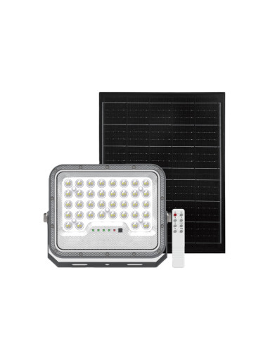 PROJETOR LED SOLAR 100W 1400LM IP65 3CCT C/COMANDO CINZA 3.2V
