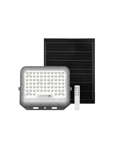 PROJETOR LED SOLAR 200W 2800LM IP65 3CCT C/COMANDO CINZA 3.2V