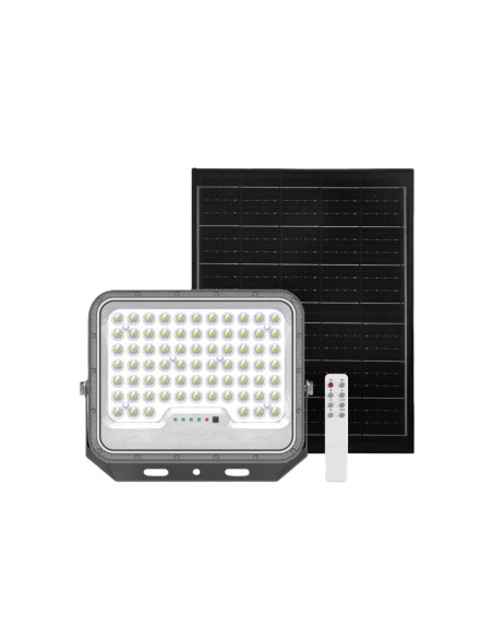 PROJETOR LED SOLAR 200W 2800LM IP65 3CCT C/COMANDO CINZA 3.2V