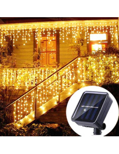 CORTINA DE NATAL SOLAR 160 LED´S LUZ AMARELA FIO TR 2,4mX1m