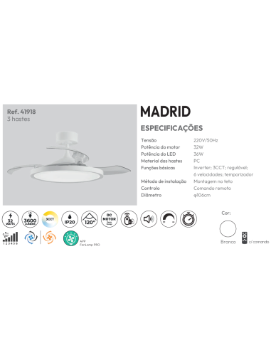 VENTOINHA DE TECTO COM PAS RETRATEIS - BRANCO