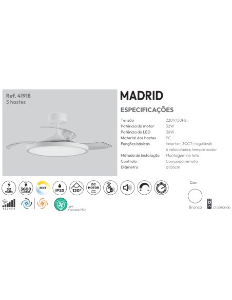 VENTOINHA DE TECTO COM PAS RETRATEIS - BRANCO