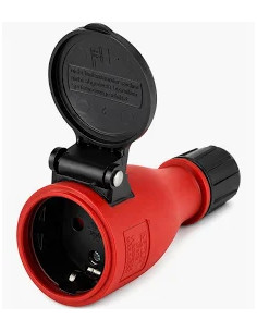 FICHA FEMEA BORRACHA SCHUKO 250V 16A C/ TAMPA PRETA/VERMELHA