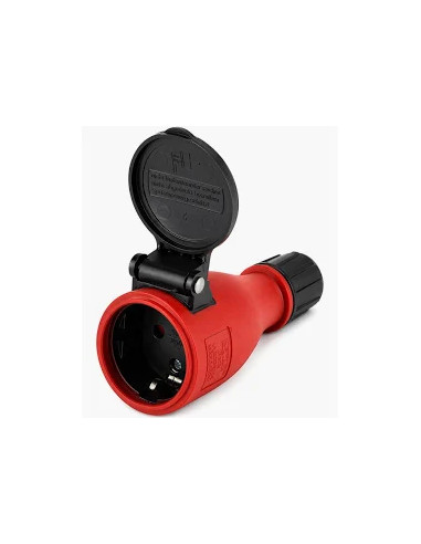 FICHA FEMEA BORRACHA SCHUKO 250V 16A C/ TAMPA PRETA/VERMELHA