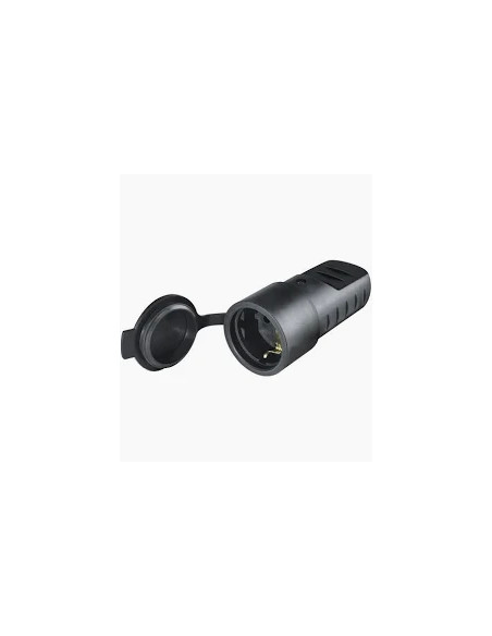 FICHA FEMEA BORRACHA SCHUKO 250V 16A C/ TAMPA IP44 PRETA