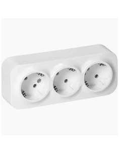 FICHA TRIPLA SCHUKO C/ ALVEOLOS PROTEGIDOS 16A 250V BRANCA - 3133
