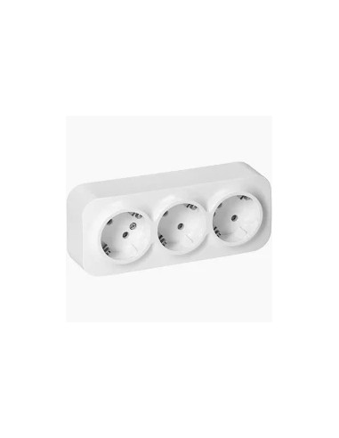 FICHA TRIPLA SCHUKO C/ ALVEOLOS PROTEGIDOS 16A 250V BRANCA - 3133