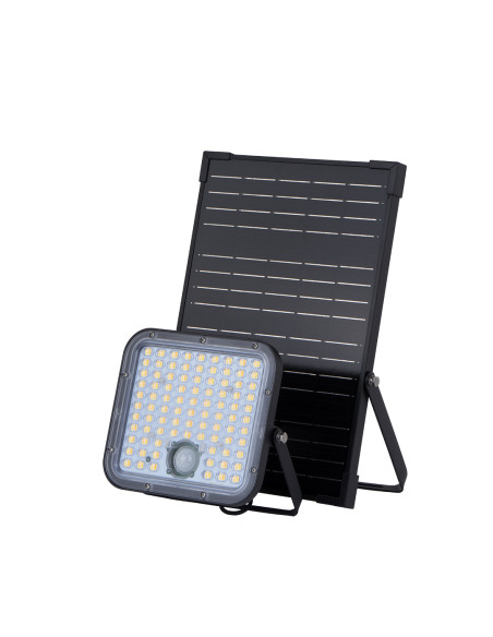 PROJETOR SOLAR LED - ROVER - 30W 2CTT (3000K+4000K) 4800LM C/SENSOR PIR 5 METROS CABO PRETO IP65