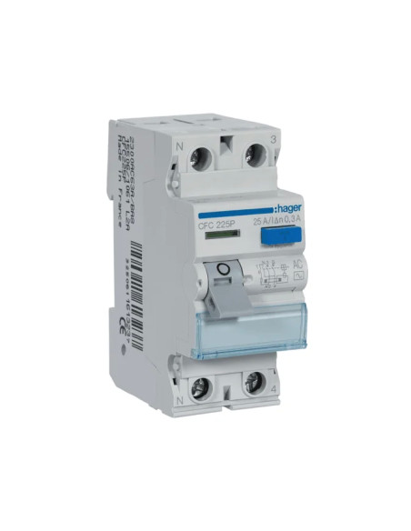Inter. dif. 2P 25A 300 mA tipo AC 2M