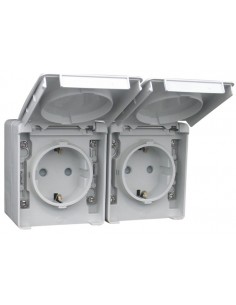 TOMADA DUPLA SCHUKO HORIZONTAL C/ OBTURADOR