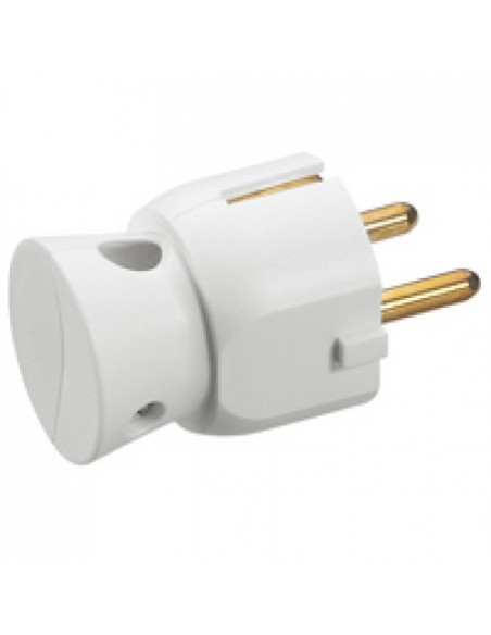Ficha macho 2P+T - 16 A - Schuko - Saída lateral - branco