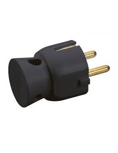 Ficha macho 2P+T - 16 A - Schuko - Saída lateral - preto