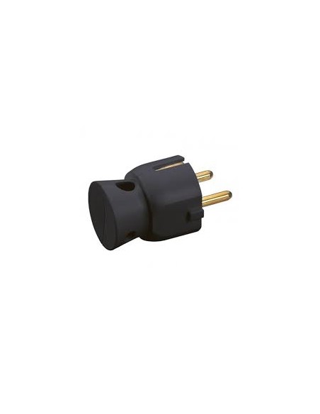 Ficha macho 2P+T - 16 A - Schuko - Saída lateral - preto