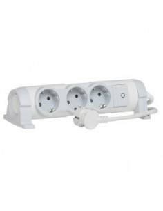 Bloco multitomadas rotativo 3 X 2P+T - cabo 1,5 m - branco/cinzento