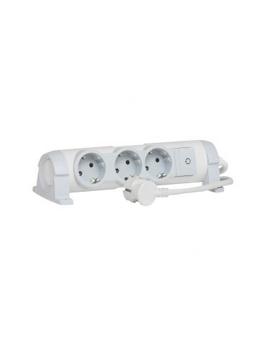 Bloco multitomadas rotativo 3 X 2P+T - cabo 1,5 m - branco/cinzento