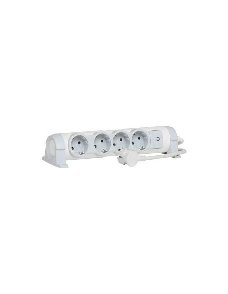 Bloco multitomadas rotativo 4 X 2P+T - cabo 1,5 m - branco/cinzento