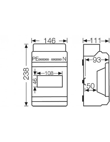 QUADRO SALIENTE ESTANQUE IP54 - 1 FILA 6 MODULOS