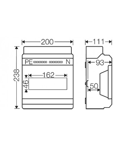 QUADRO SALIENTE ESTANQUE IP54 - 1 FILA 9 MODULOS