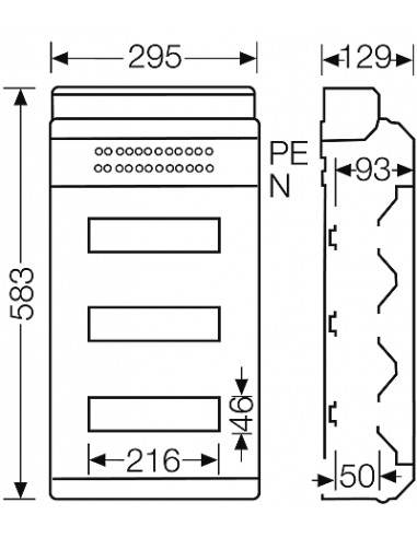 QUADRO SALIENTE ESTANQUE IP54 - 3 FILAS 36 MODULOS