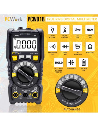 Multímetro Digital True RMS CAT III 600V Auto, NCV