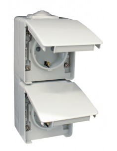 TOMADA DUPLA SCHUKO VERTICAL C/ OBTURADOR