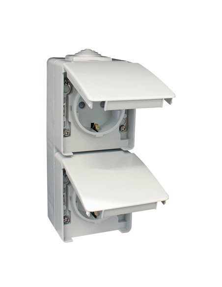 TOMADA DUPLA SCHUKO VERTICAL C/ OBTURADOR