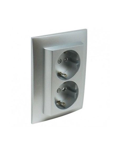 TOMADA DUPLA SCHUKO MONOB C/OBTUR ALUMINA