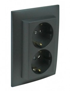 TOMADA DUPLA SCHUKO MONOB C/OBTUR PRETO MATE