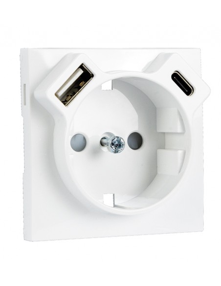 Centro Tomada Schuko + USB A e C - BRANCO