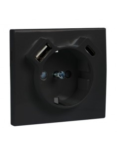 Centro Tomada Schuko + USB A e C - PRETO MATE