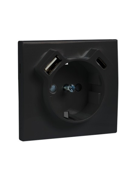 Centro Tomada Schuko + USB A e C - PRETO MATE