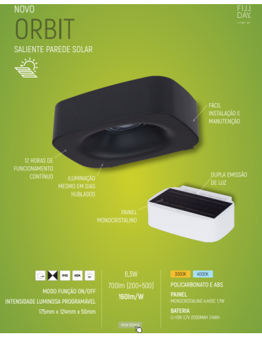 APLIQUE PAREDE QUAD.SOLAR LED 6,3W 3000K 700 LUMENS IP65 BRANCO