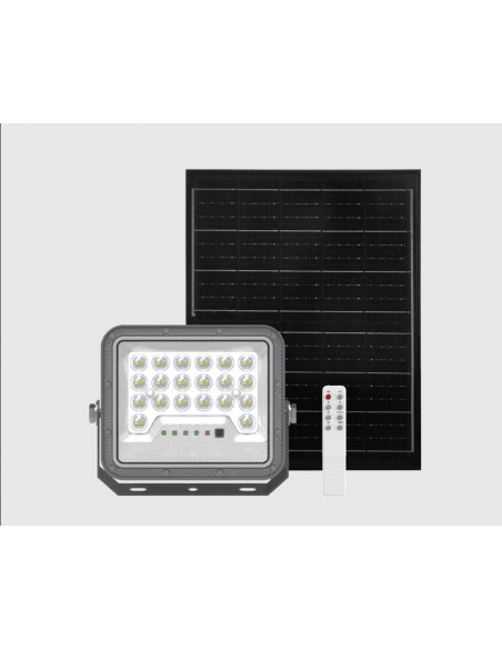PROJETOR LED SOLAR 50W 700LM IP65 3CCT C/COMANDO CINZA 3.2V