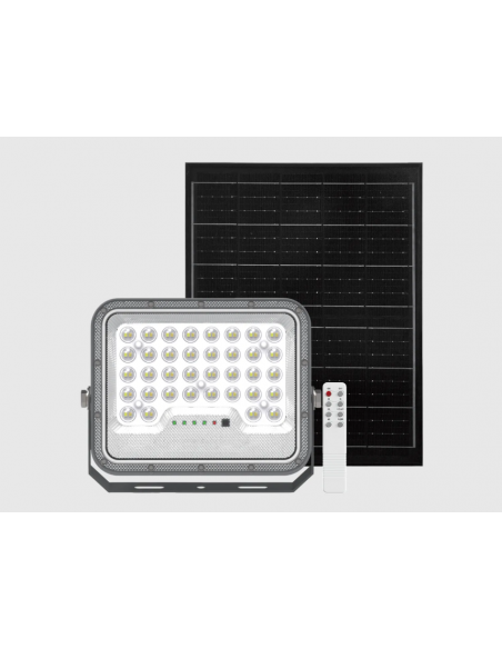 PROJETOR LED SOLAR 100W 1400LM IP65 3CCT C/COMANDO CINZA 3.2V