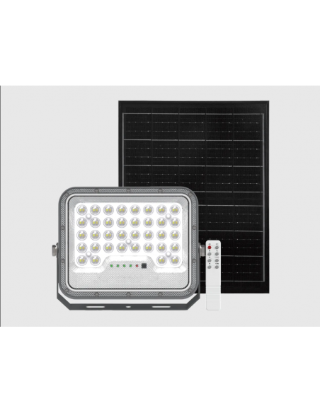 PROJETOR LED SOLAR 200W 2800LM IP65 3CCT C/COMANDO CINZA 3.2V